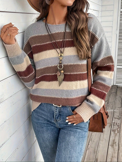 Gestreepte Trui Dames – Sweater Met Ronde Hals