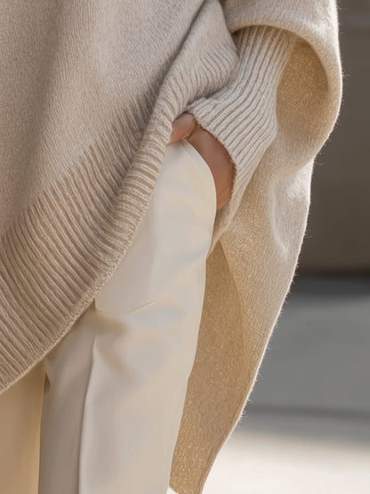 Oversized Dames Poncho Trui Met Puntige Zoom