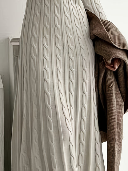 Maxi Sweaterjurk Dames – Lange Gebreide Jurk Met Kabelpatroon