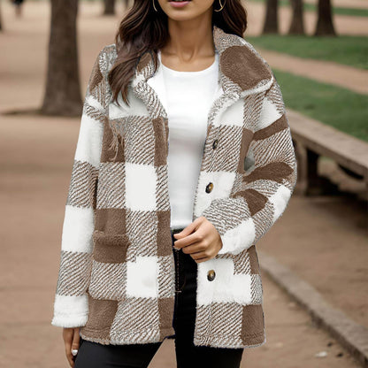 Geruite Teddy Jas Dames – Oversized Tussenjas