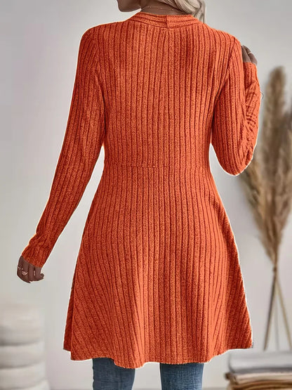 Lang Vest Dames – Gebreide Cardigan Met V-Hals