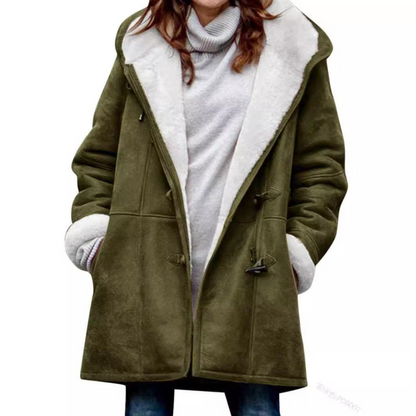Dufflecoat Dames – Winterjas Met Fleecevoering En Capuchon