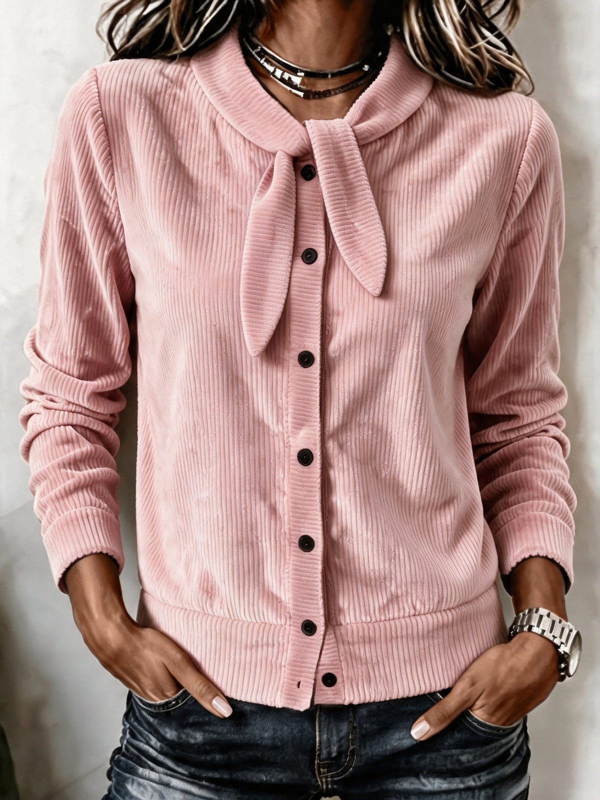 Corduroy Vest Dames – Cardigan Met Strik En Knopen
