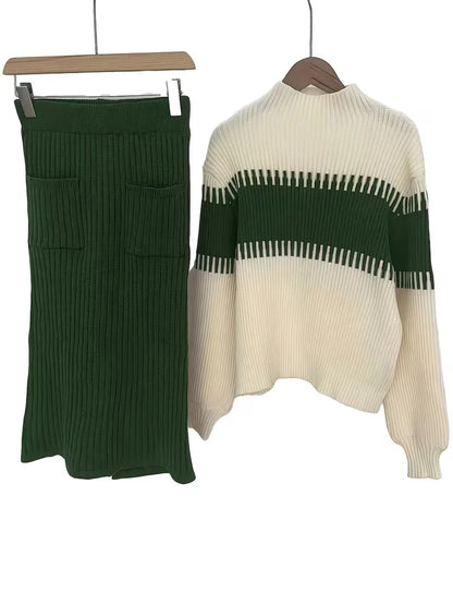 Tweedelige Ribgebreide Set Dames – Trui & Bijpassende Rok