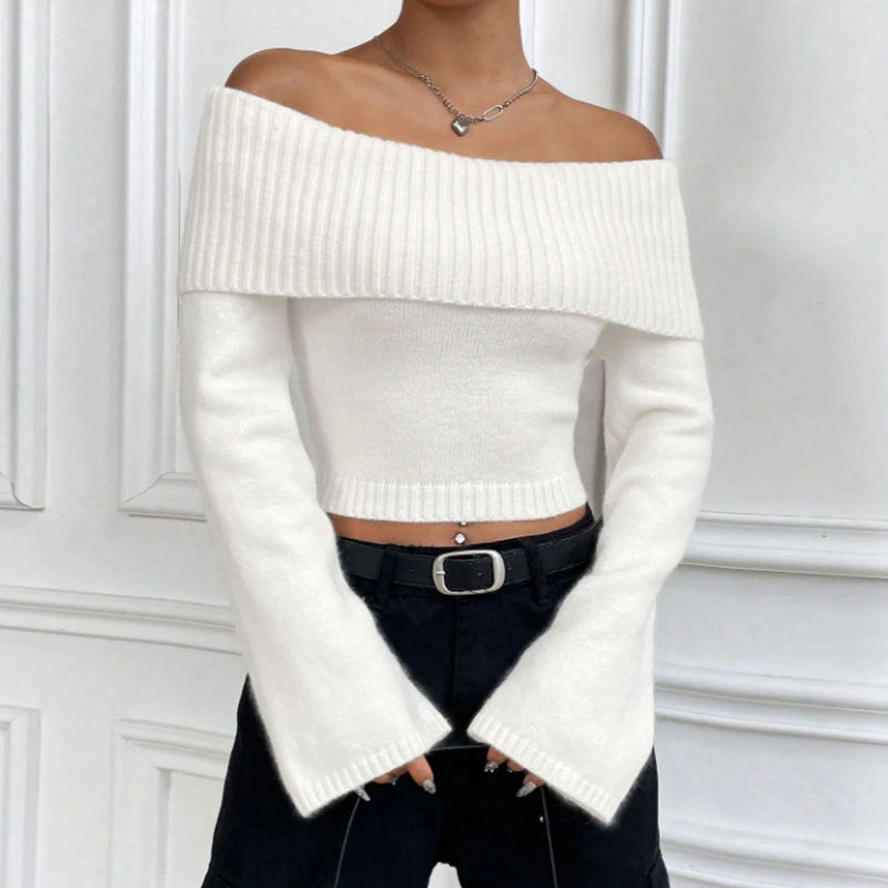 Off Shoulder Trui Dames – Korte Gebreide Sweater