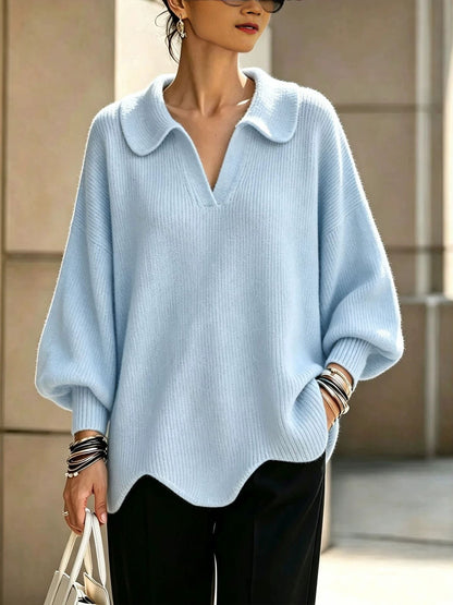 Oversized Trui Dames Met V-Hals – Sweater Met Ballonmouwen