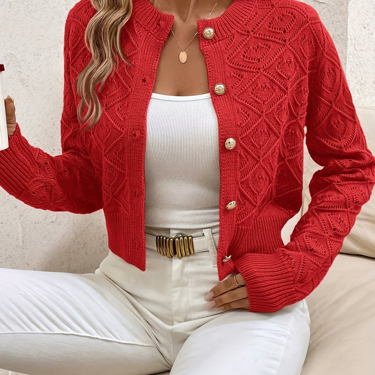 Chique Kort Gebreid Vest Dames – Cardigan