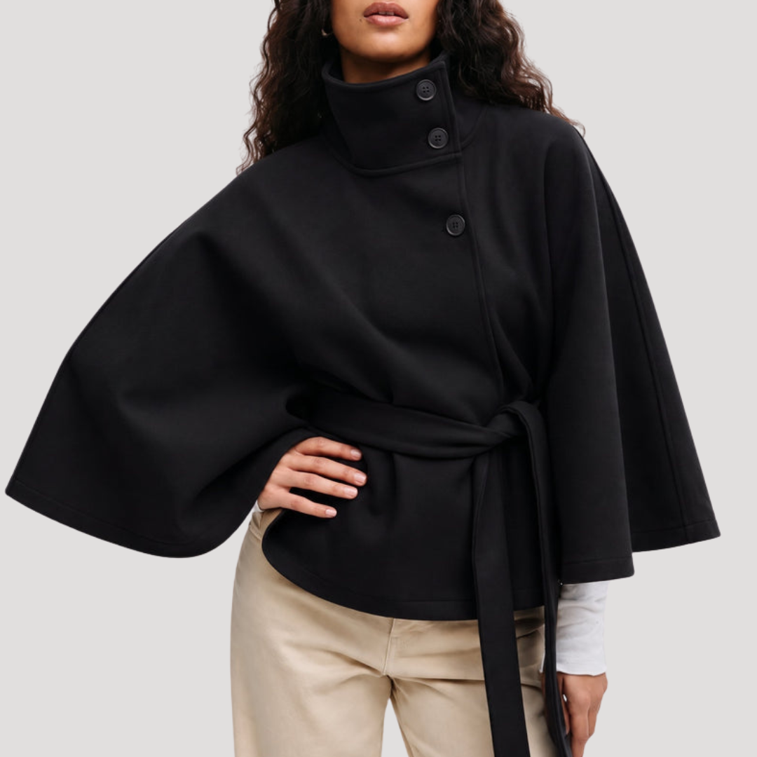 Dames Poncho Jas Met Wijde Mouwen En Strikceintuur