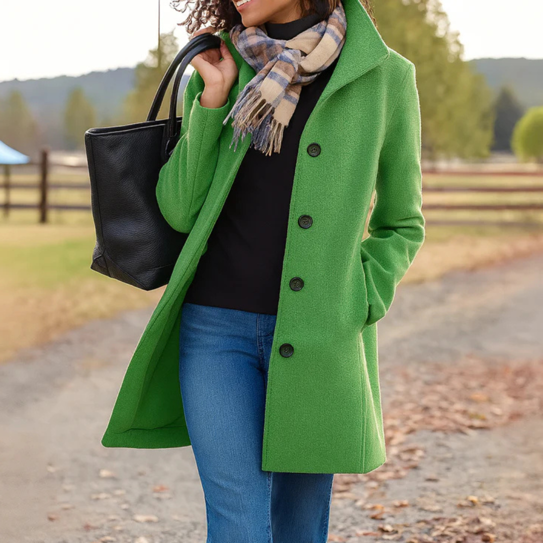 Lange Dames Mantel Jas Met Brede Kraag En Knoopsluiting