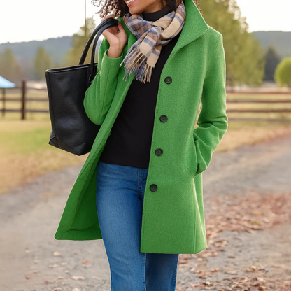 Lange Dames Mantel Jas Met Brede Kraag En Knoopsluiting