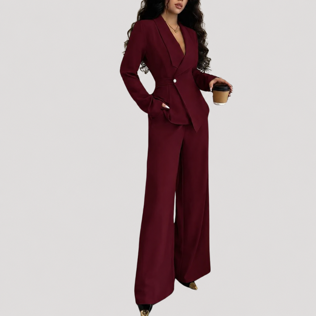 Luxe Dames Pak Met Getailleerde Blazer En Wijde Pantalon
