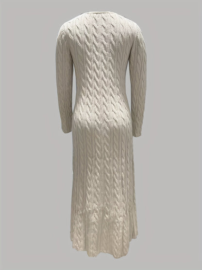 Maxi Sweaterjurk Dames – Lange Gebreide Jurk Met Kabelpatroon