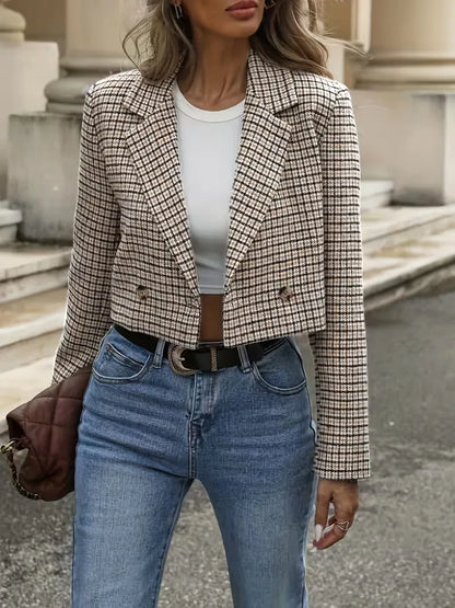 Korte Geruite Blazer Dames – Cropped Jasje & Colbert