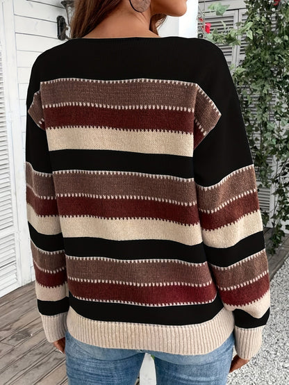 Gestreepte Trui Dames – Sweater Met Ronde Hals