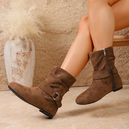 Enkellaarzen Dames – Boots Met Gesp En Plooien