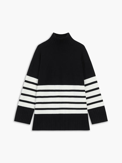 Oversized Gestreepte Trui Dames – Sweater Met Hoge Kraag