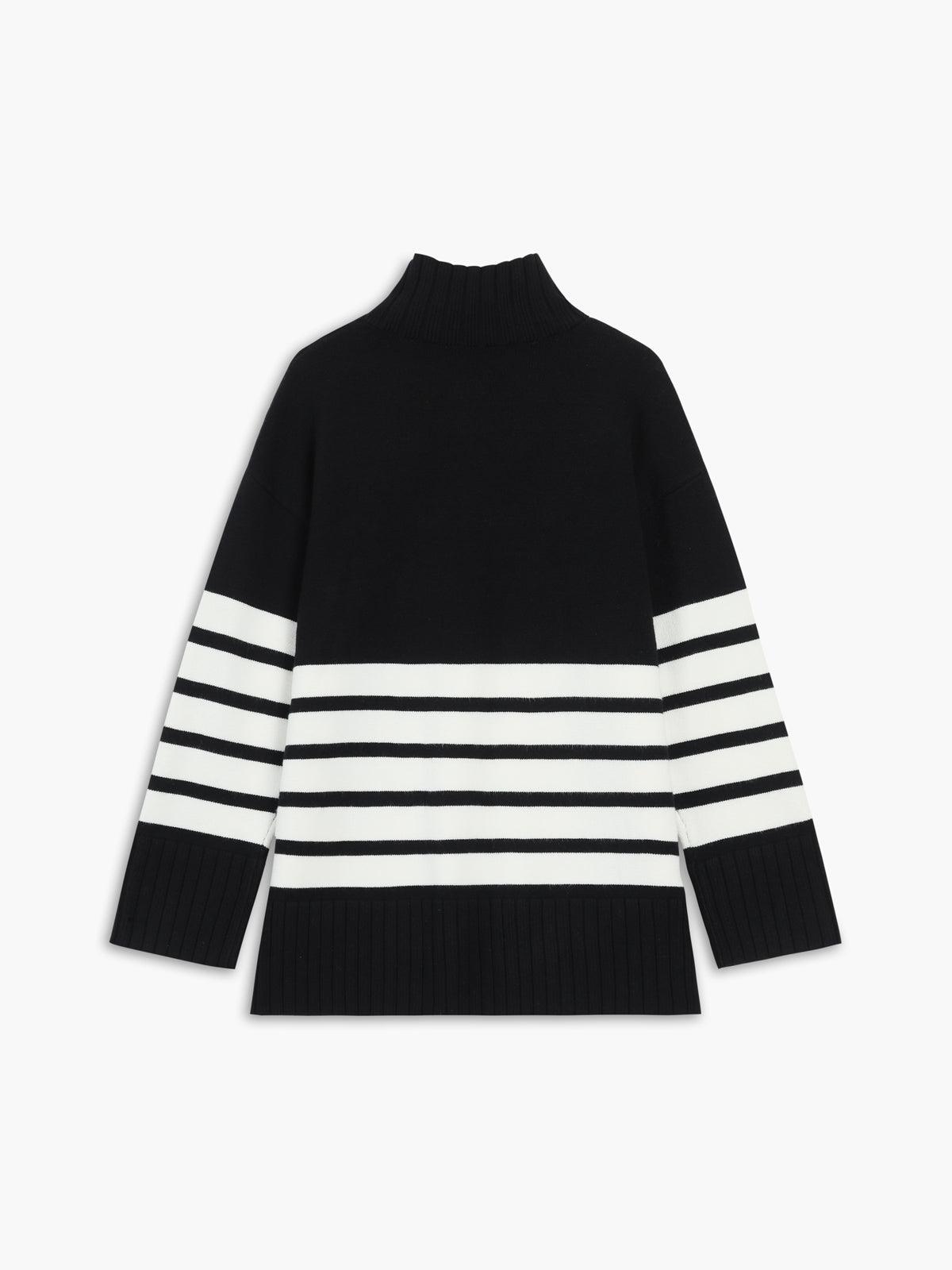 Oversized Gestreepte Trui Dames – Sweater Met Hoge Kraag