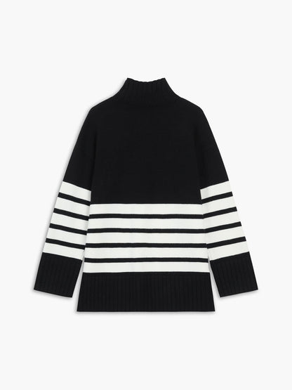 Oversized Gestreepte Trui Dames – Sweater Met Hoge Kraag