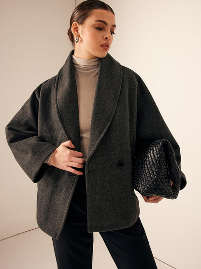Oversized Wollen Jas Voor Dames Met Sjaalkraag En Wijde Mouwen