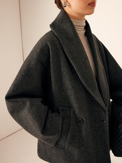 Oversized Wollen Jas Voor Dames Met Sjaalkraag En Wijde Mouwen
