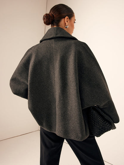 Oversized Wollen Jas Voor Dames Met Sjaalkraag En Wijde Mouwen