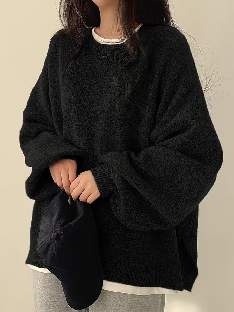 Oversized Dames Trui Met Ballonmouwen En Ronde Hals