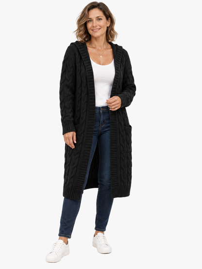 Lang Dames Vest Met Gebreide Structuur En Zakken