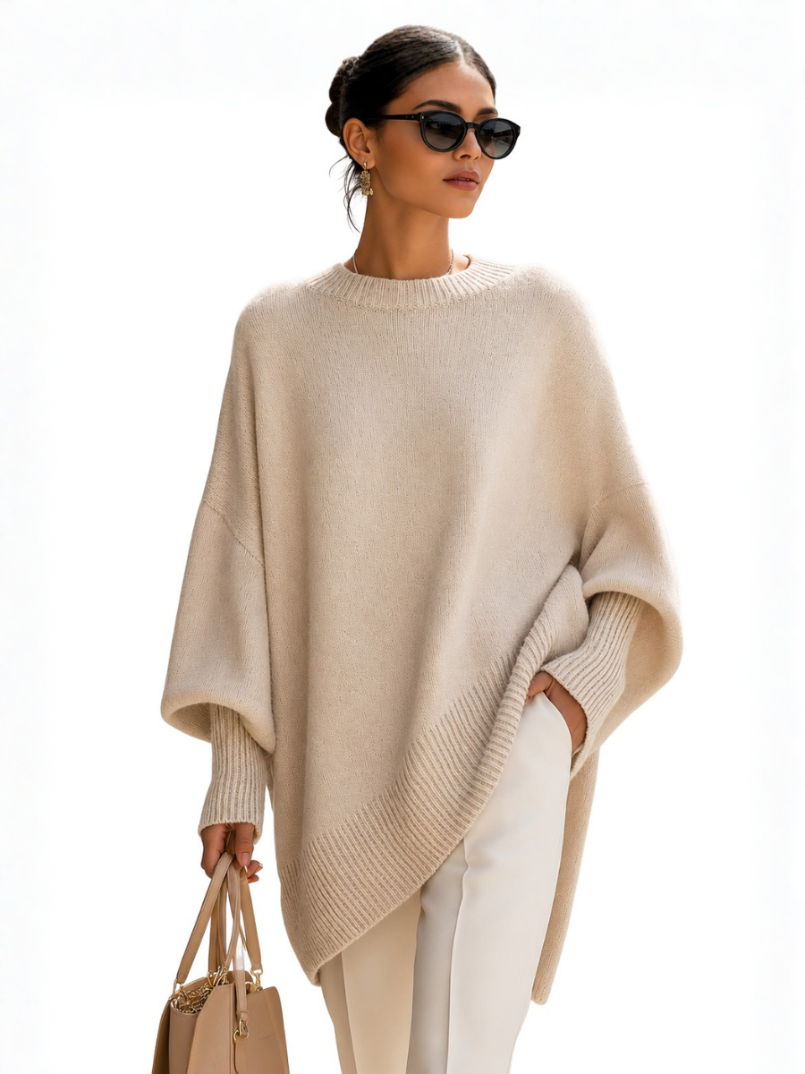 Oversized Dames Poncho Trui Met Puntige Zoom