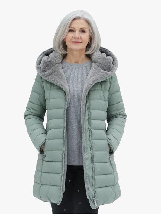 Lange Dames Pufferjas Met Capuchon En Ritssluiting