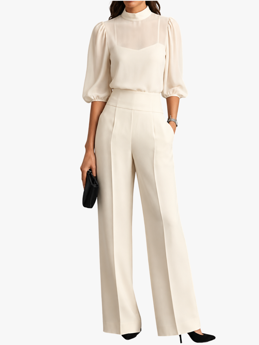Luxe Dames Jumpsuit Met Transparante Mouwen En Wijde Pijpen