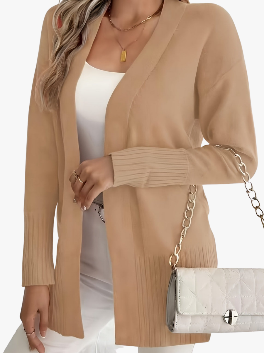 Zachte Dames Cardigan Met Lange Mouwen En Geribde Boorden