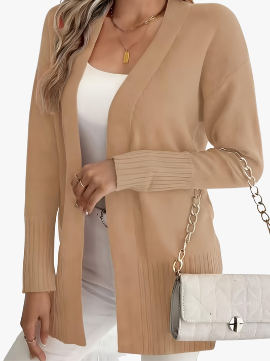 Zachte Dames Cardigan Met Lange Mouwen En Geribde Boorden