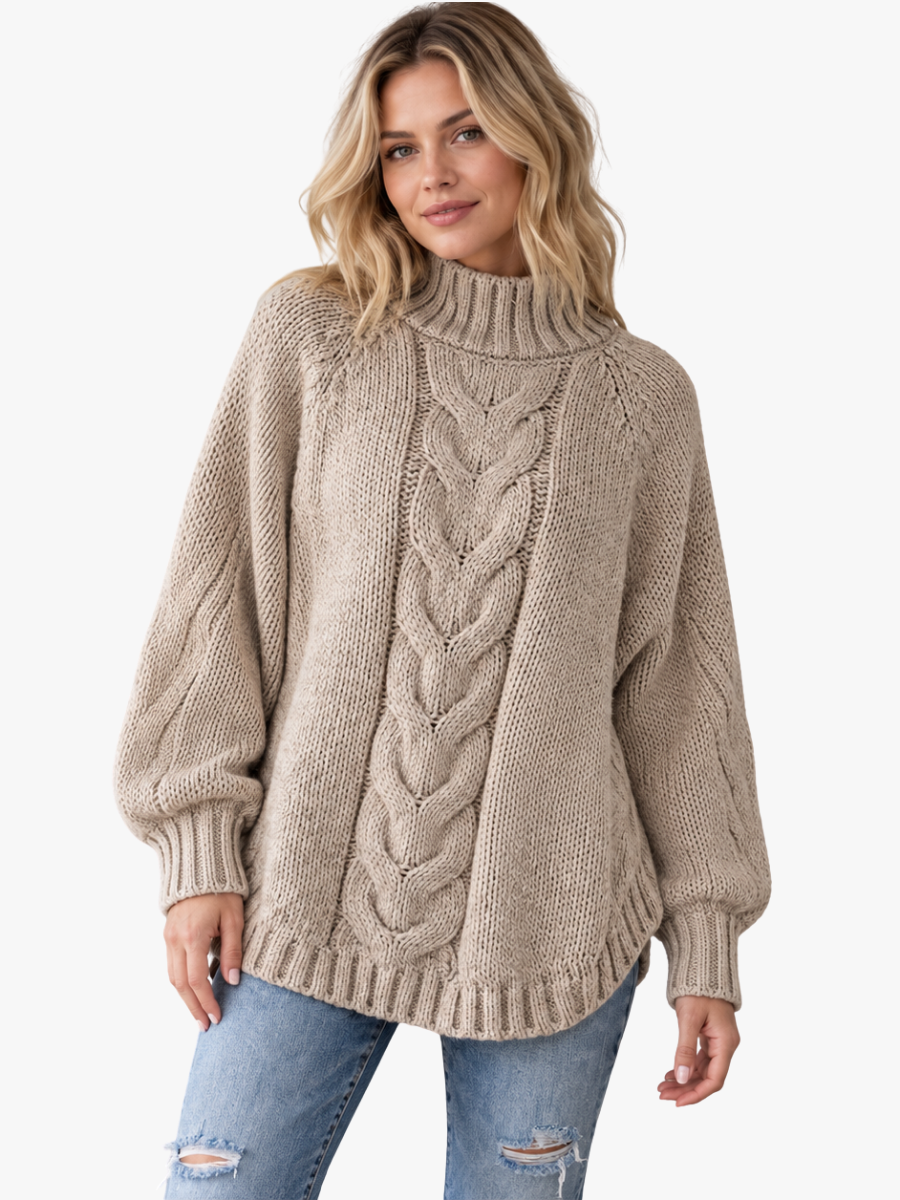 Oversized Dames Trui Met Kabelpatroon En Lange Mouwen