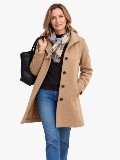 Lange Dames Mantel Jas Met Brede Kraag En Knoopsluiting