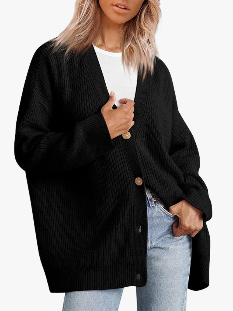 Oversized Cardigan Dames – Ribgebreid Vest Met V-Hals