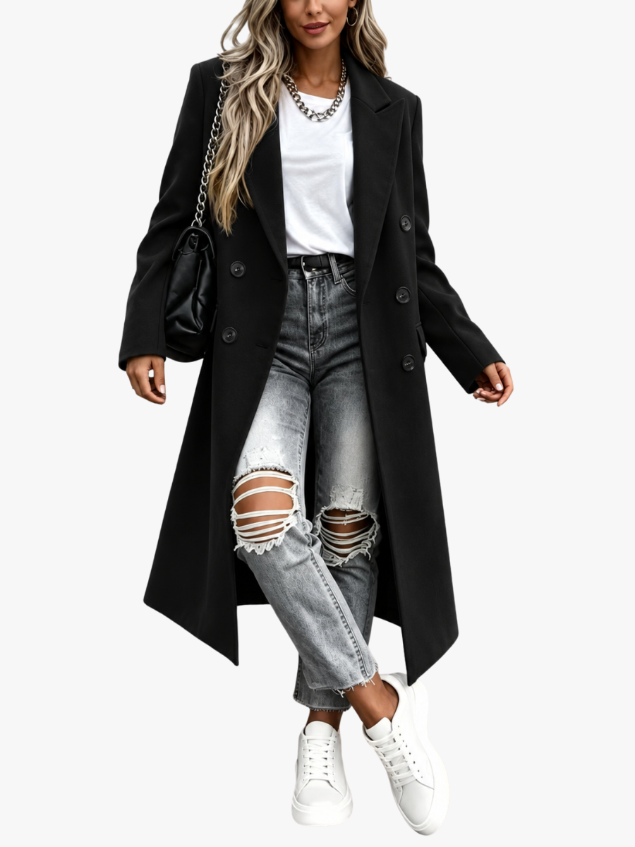 Lange Manteljas Dames – Double Breasted Wintermantel
