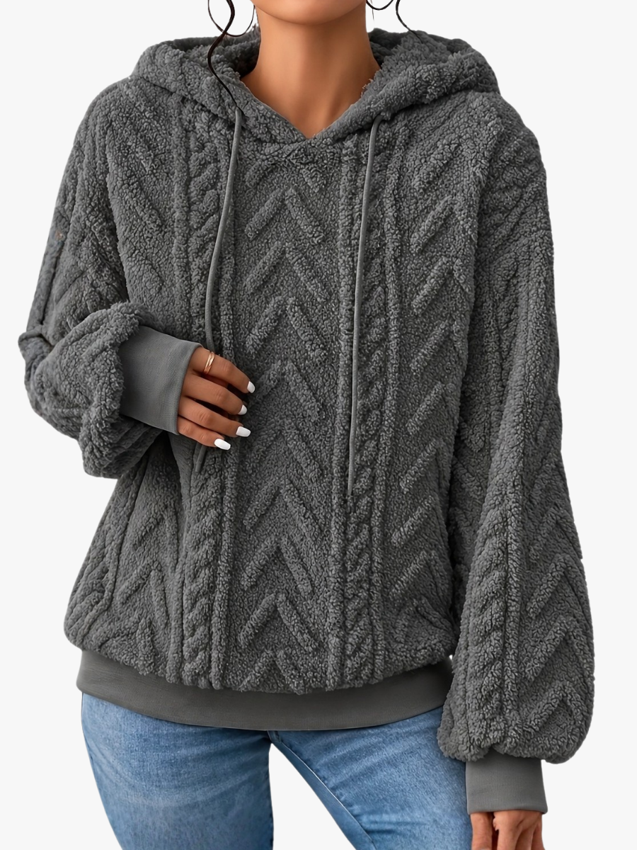 Fleece Hoodie Dames – Kabelpatroon & Capuchon