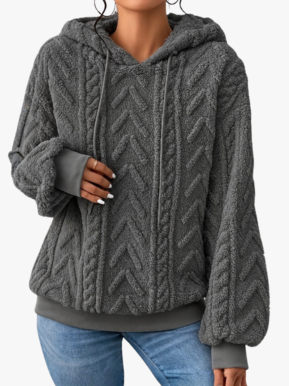 Fleece Hoodie Dames – Kabelpatroon & Capuchon