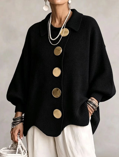 Oversized Gebreid Vest Dames – Cardigan Met Grote Knopen