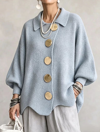 Oversized Gebreid Vest Dames – Cardigan Met Grote Knopen