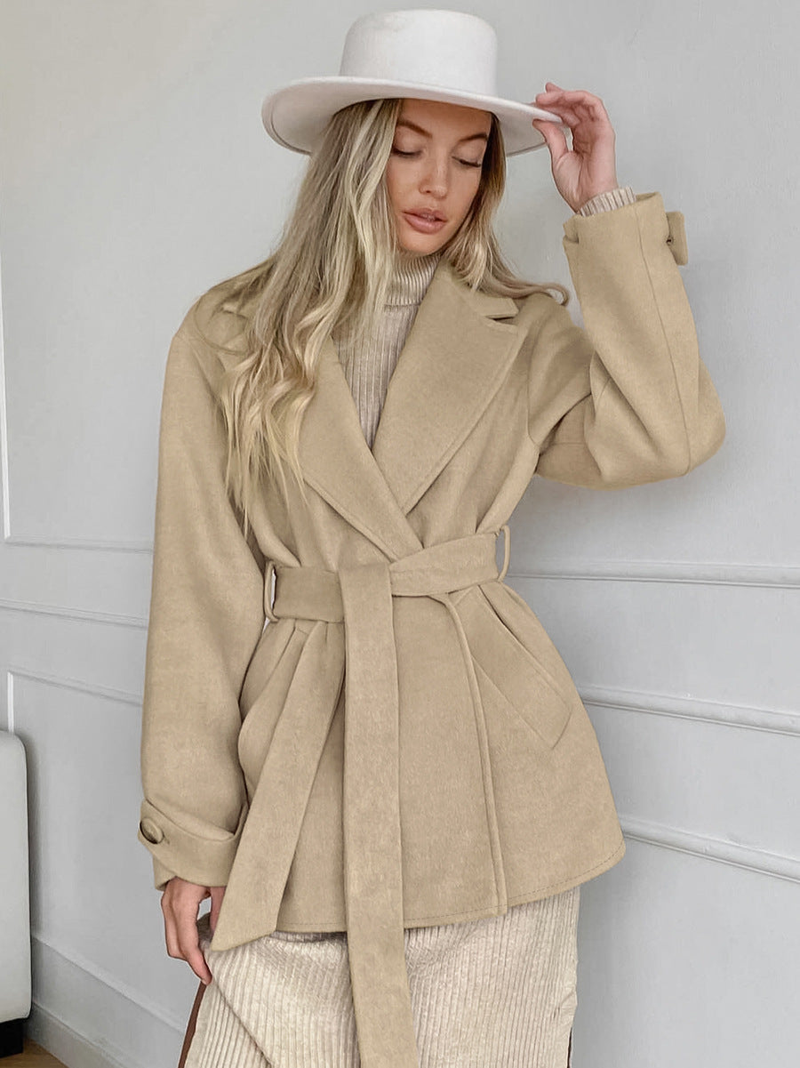 Khaki Korte Manteljas Voor Dames Met Lange Mouwen