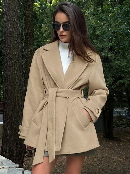 Khaki Korte Manteljas Voor Dames Met Lange Mouwen