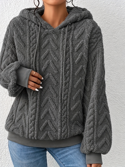 Fleece Hoodie Dames – Kabelpatroon & Capuchon
