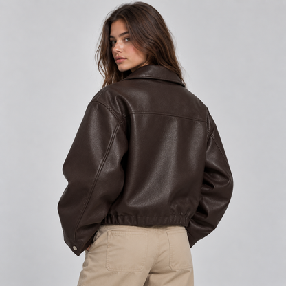 Dames Leren Bomberjack Met Oversized Pasvorm
