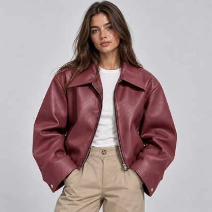 Dames Leren Bomberjack Met Oversized Pasvorm