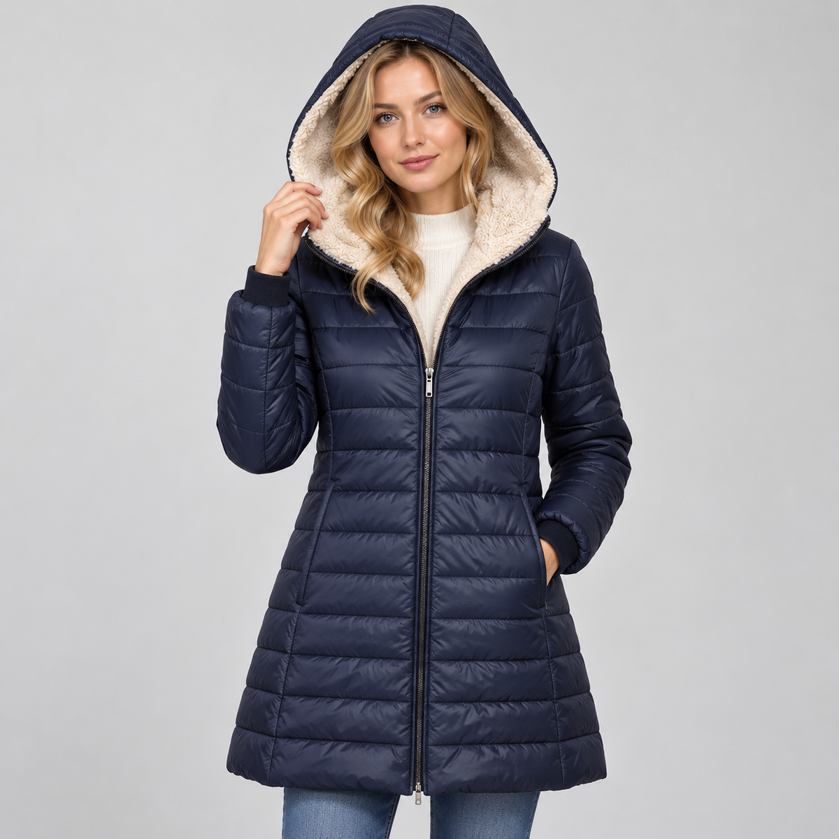 Warme Dames Quilted Winterjas Met Capuchon