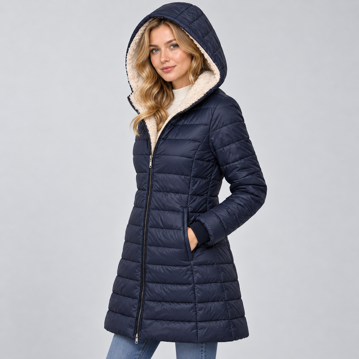 Warme Dames Quilted Winterjas Met Capuchon