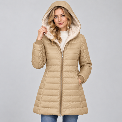 Warme Dames Quilted Winterjas Met Capuchon