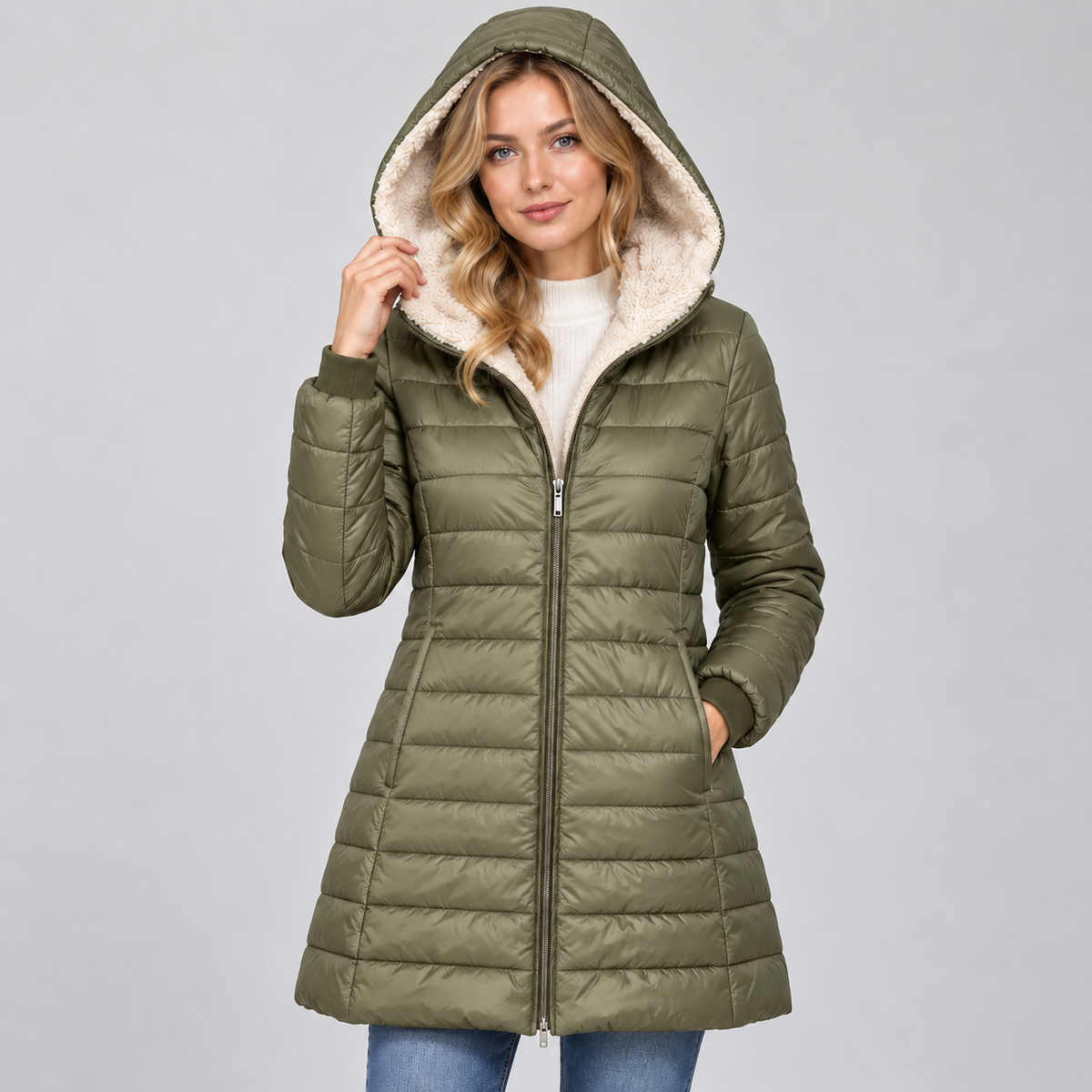 Warme Dames Quilted Winterjas Met Capuchon