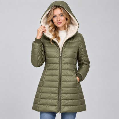 Warme Dames Quilted Winterjas Met Capuchon